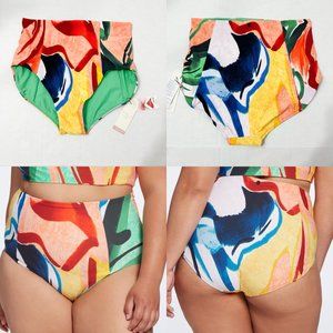 CALIA Sz 1X Painterly Floral Multi Sculpt High Rise Swim Bottom